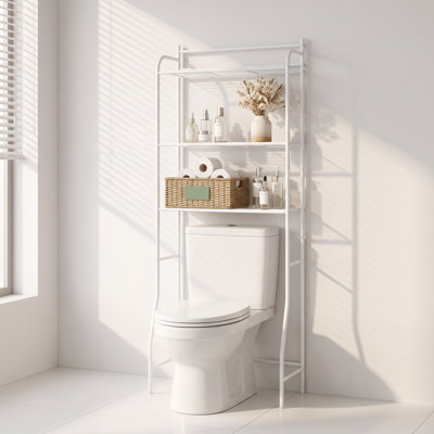 Étagère de rangement à 3 niveaux en métal noir au-dessus de la toilette - Organisateur de salle de bain avec crochets amovibles et porte-papier hygiénique