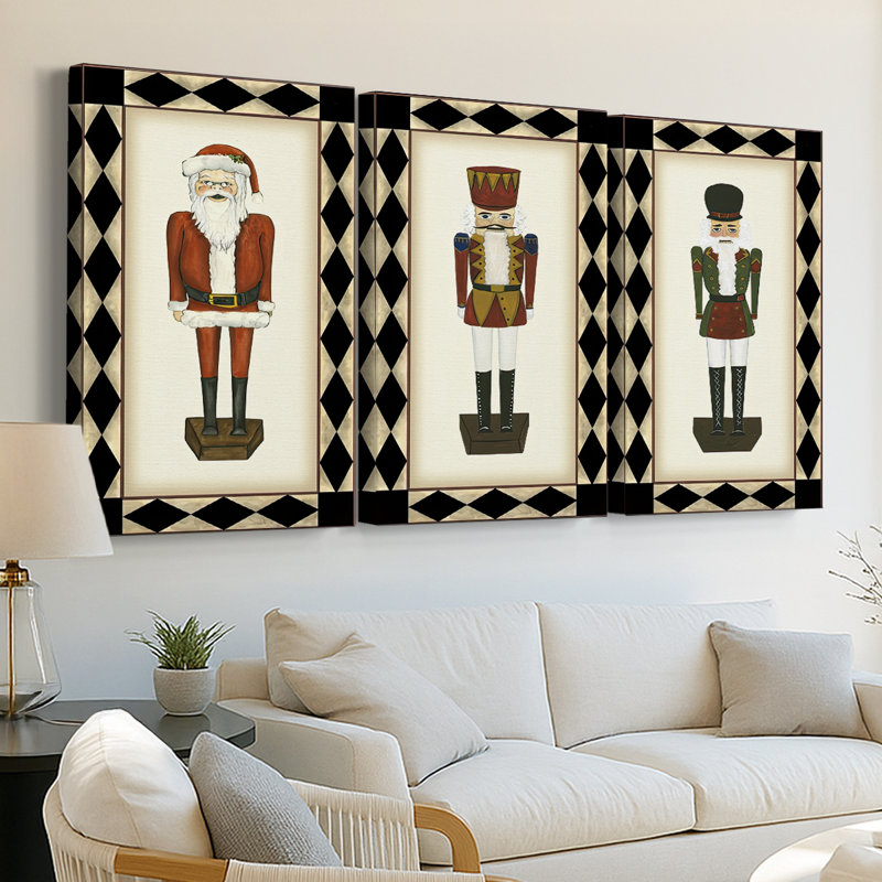 Jolly Santa  -Custom Wrapped Gallery Canvas - 3 Pieces, 12" H x 24" W