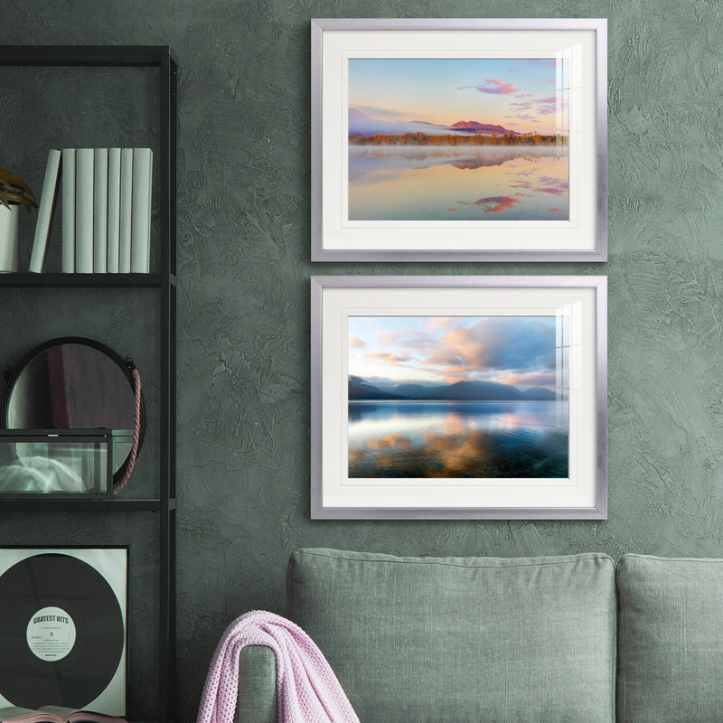 Reproduction de photo sur toile, Papier avec cadre argenté, Blanc mat