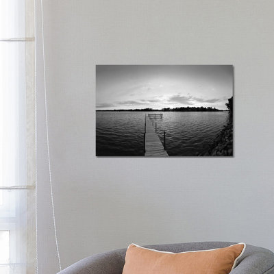Pier In Lake Minnetonka, Minnesota, USA (Black And White) by Panoramic Images - Wrapped Canvas Print