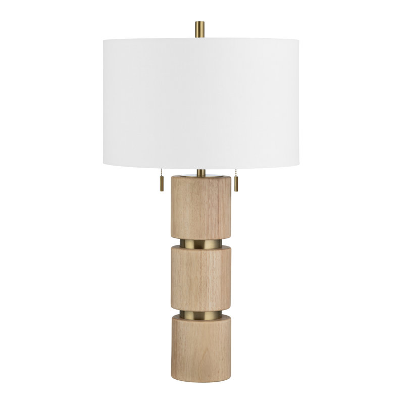 29.5" Wood Table Lamp With White Shade