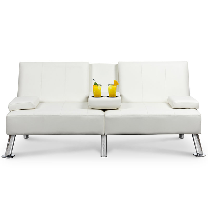 Futon convertible moderne, canapé-lit pliant réglable, White Leather