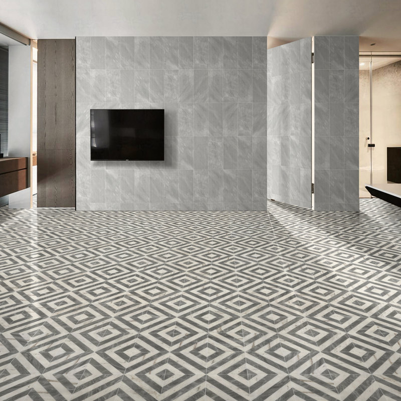 12*12 Waterjet marble,White Grey 2 color, natural marble, for floor and wall,polished marble tile, natural stone, 1 box 8 pcs