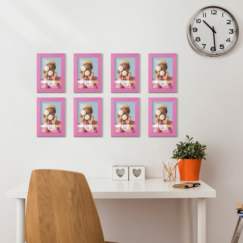 Ensemble de 8 cadres muraux en bois 8 pièces, 5 po x 7 po, Rose