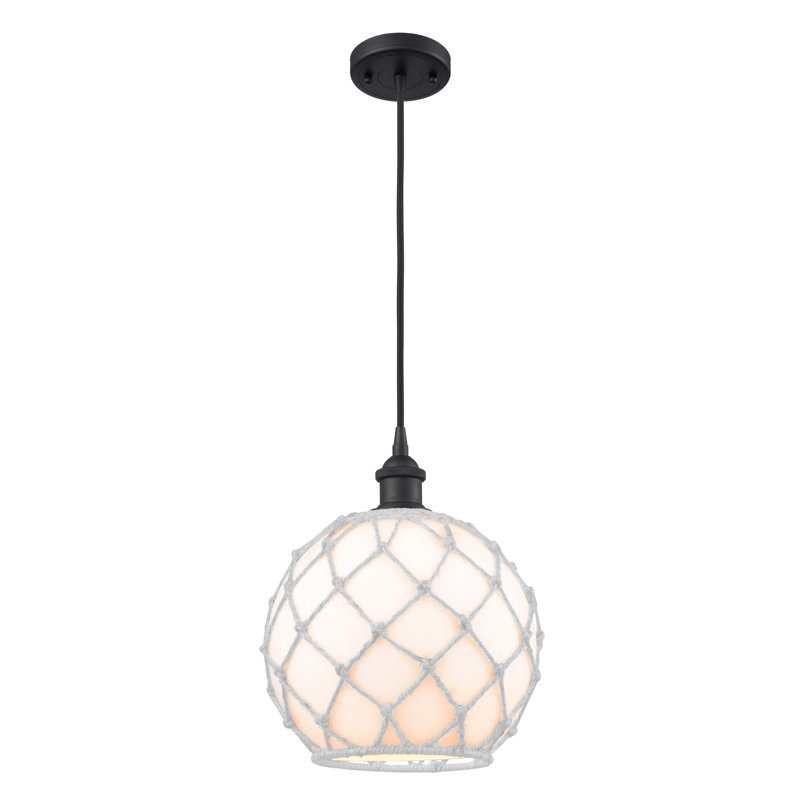 Luminaire suspendu sphère 1 lumière Tobey, Brun mat, Blanc et blanc, H 120 po x l 8 po x P 8 po
