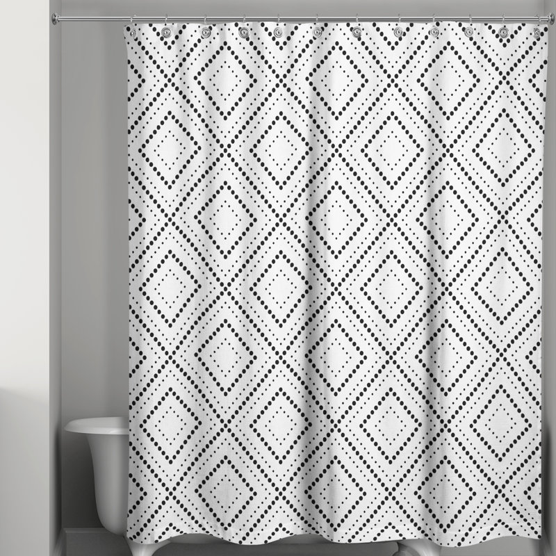 Rideau de douche simple à motif géométrique, Blanc / Noir