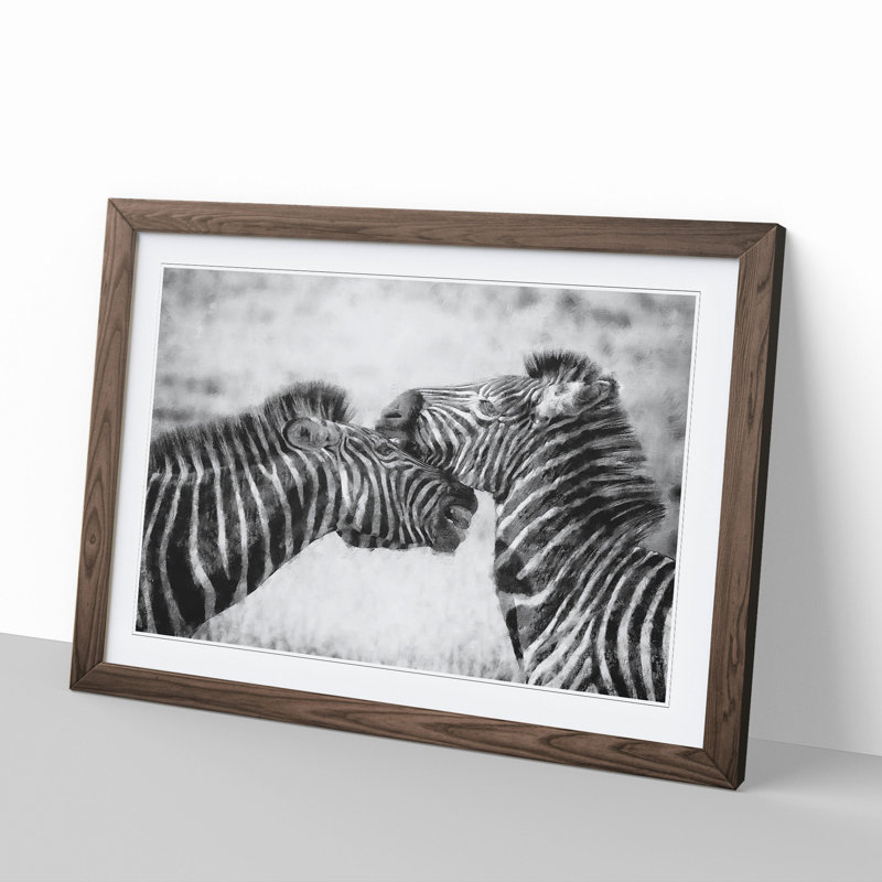 Zebras Vol.1 - Picture Frame Painting, Walnut, 48cm H x 65cm W x 2cm D
