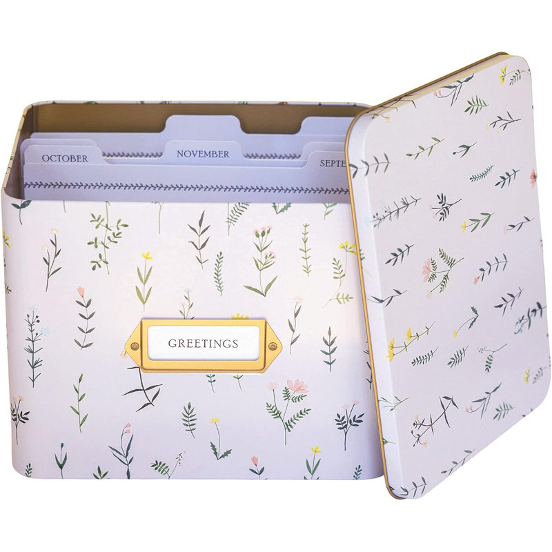 Organisateur de cartes de vœux et boîte de rangement avec séparateurs, cartes et enveloppes | Porte-cartes de vœux, boîte à notes, organisateur de cartes d'anniversaire (fleurs sauvages)