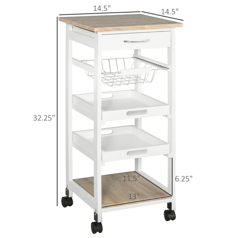 Chariot de rangement roulant pour la cuisine - Îlot blanc avec grillage