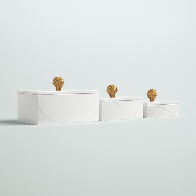 Roder 3 Piece Aluminum Decorative Box Set, White, 6.15" H x 9.05" W x 18.85" D