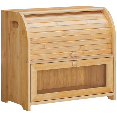 Boîte à pain en bambou pour comptoir de cuisine, corbeille à pain à 2 niveaux, boîte de rangement des aliments