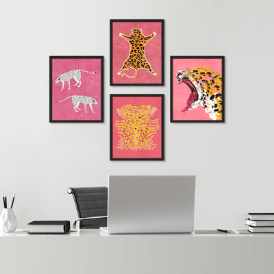 " Jungle African Cheetah Fur Rug Sketch " 4 - Pieces