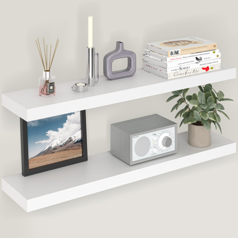 Miami 36" W x 8" D Floating Shelves with Invisible Wall Mount Brackets, White