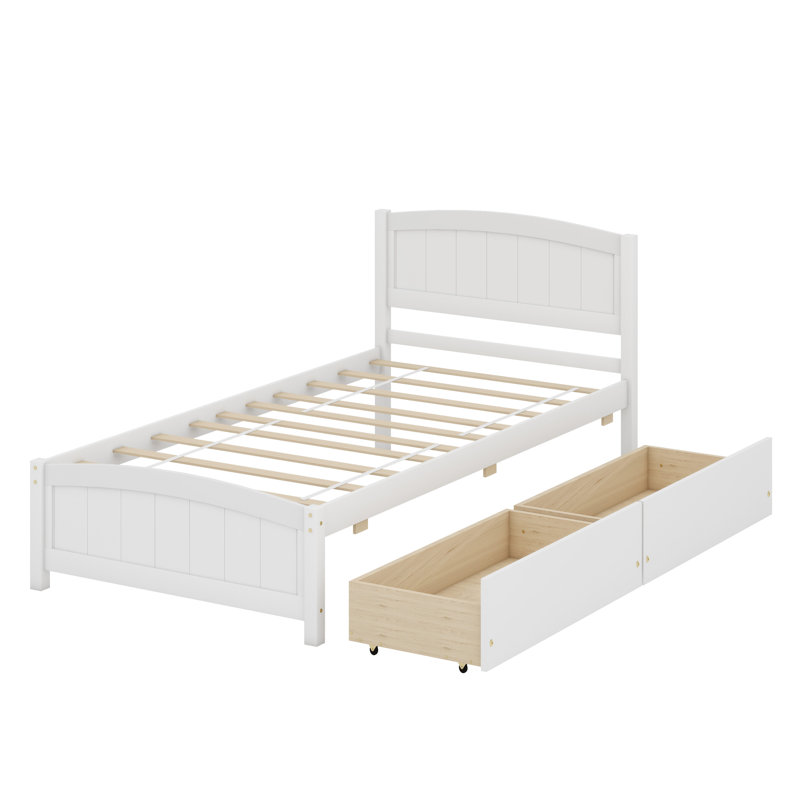Lit plateforme simple avec deux tiroirs, Blanc