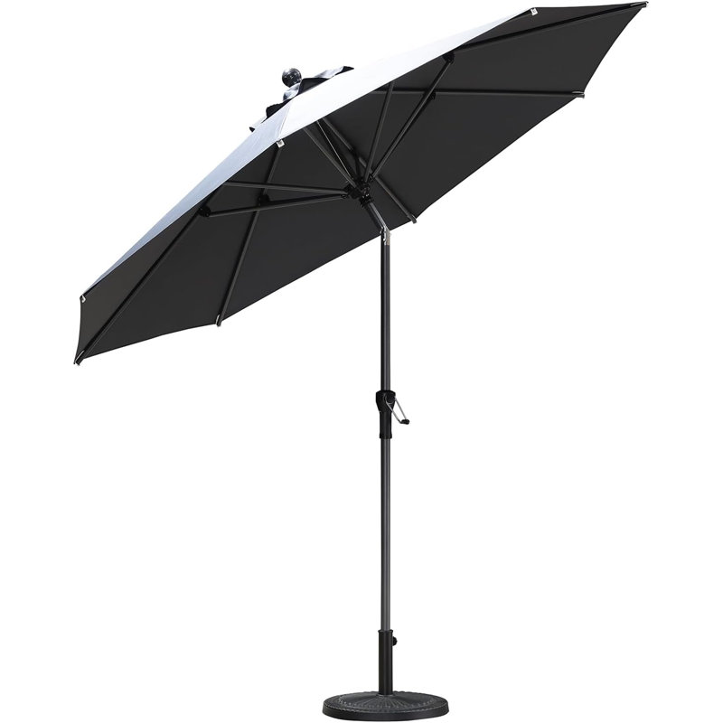 Table ronde à manivelle ronde et inclinable avec parasol gris, H 103 po x l 106 po x P 106 po, Gris