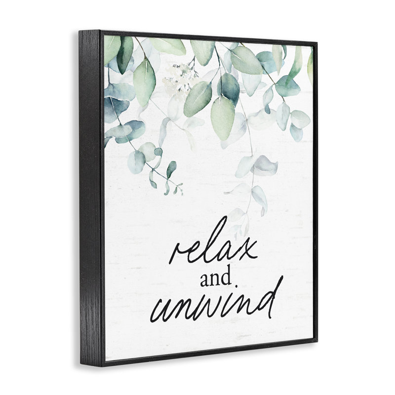 «Relax And Relax», feuilles d'herbes giclées encadrées, design par lettres et doublure, Giclée encadrée noir minuit
