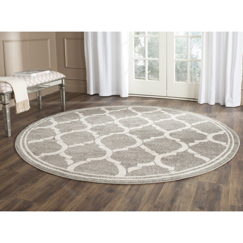 Ammundsen Geometric Dark Gray/Beige Area Rug, Round 7'