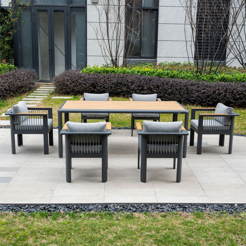 Patio Dining Set with Rectangular Table, 7 Pieces: Table, 6 Chairs