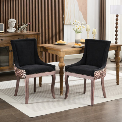 Of 2 Ultra Side Leopard Print Dining Chairs, Thickened Fabric, High - , And Spring Supported Seating Chairs 2, Mid Century Look, For Comfort, Decorative Nail Heads