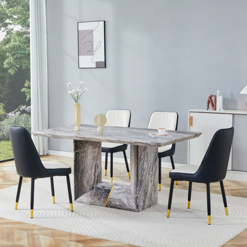 Ensemble de table de salle à manger moderne 63 po pour 4 à 6, table rectangulaire en faux marbre pour la salle à manger et la cuisine