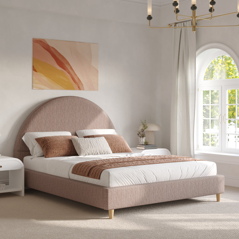 Jodiel Arched Boucle Upholstered Bed Frame, Blush, Full