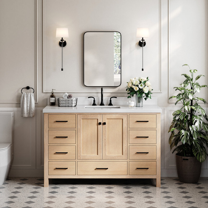 Ensemble de meuble-lavabo simple 55 po Cambridge, Chêne / noir mat, Rectangle 
