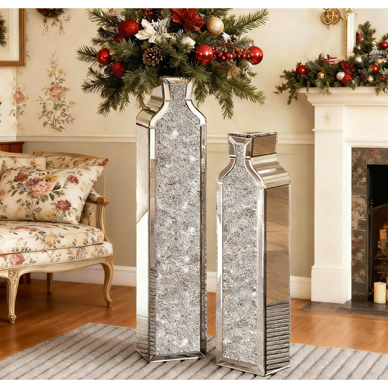 Glass Flower Tall Vase Room Crystal  Decor Nesting Vase (Set of 2), 76cm