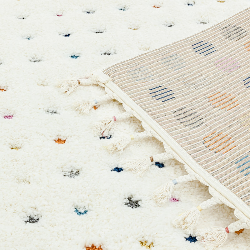 Aairah Shaggy Moroccan Ivory Rug, Rectangle 80 x 150cm