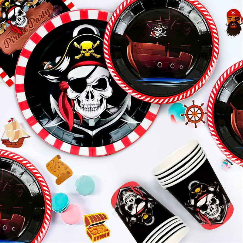 Pirate Birthday Party Supplies,113pcs Pirate Party Decorations&Pirate Party Tableware Set