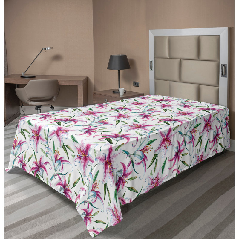 Ambesonne Top Flat Sheet Royal, Twin XL Flat Sheet, Purple Green Floral 6
