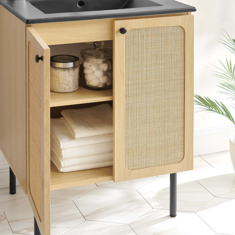 Modway Chaucer 24.5'' Single Bathroom Vanity with Wood Top, Oak/Black, Black