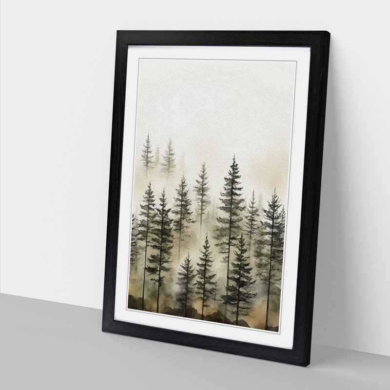 Pine Tree Line - Single Picture Frame Print on Wood, Black Framed, 46cm H x 34cm W x 2cm D
