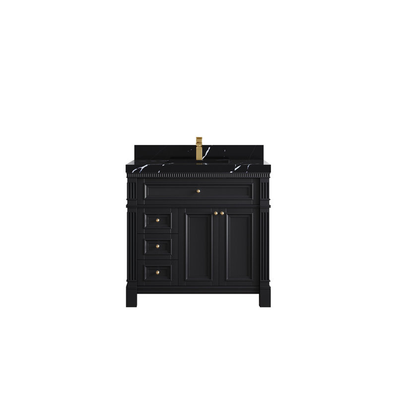 Gallipolis 36 In. W X 22 In. D Centre Sink Bathroom Vanity In Black With 2 In. Quartz, Carrara Quartz