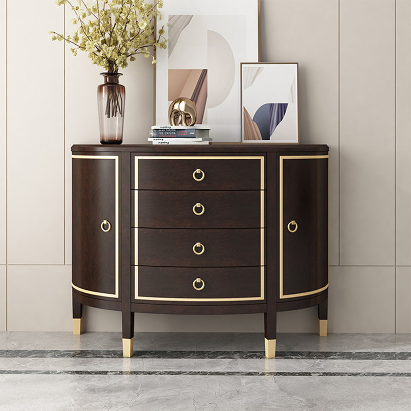 Console en bois massif en demi-cercle, H 35,43 po x l 39,37 po x P 15,75 po, Noyer foncé