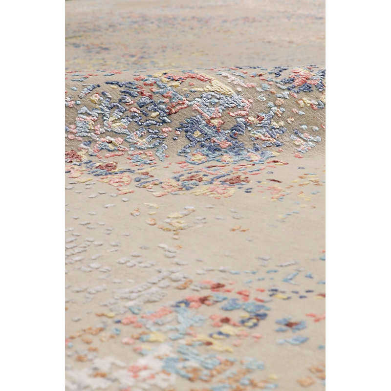 Hand Knotted Abstract Area Rug in Beige/Blue/Pink, Rectangle 9' x 12'