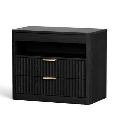 27”nightstand With 2-drawers & Open Shelf, Bedside Table With Outlets,end Table With 1 Pull-out Shelf, Night Stand For Bedroom