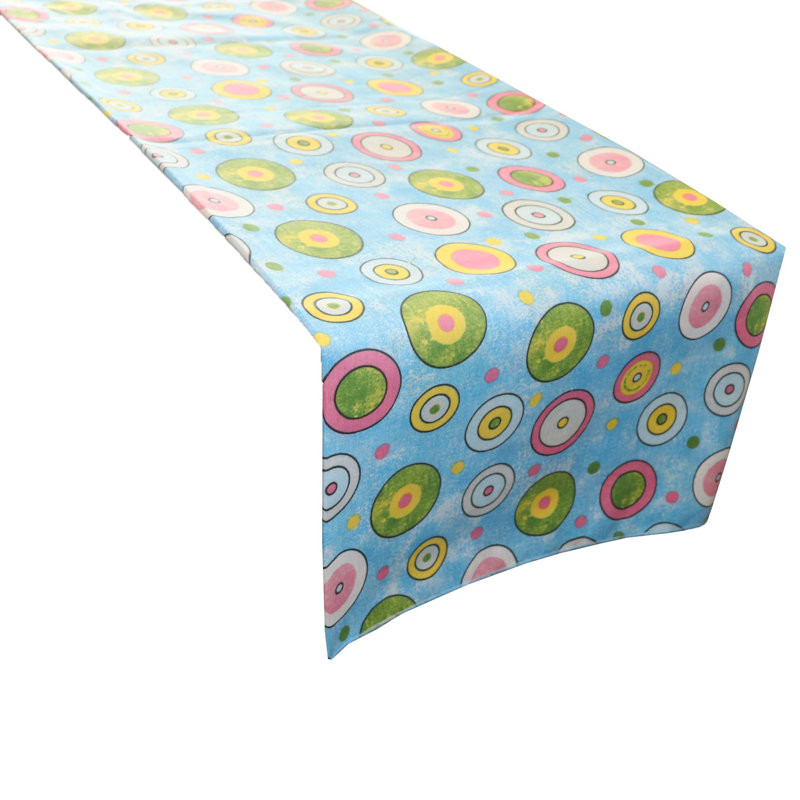 Chemin de table imprimé cercles et pois, Bleu, L 24 po x L 120 po