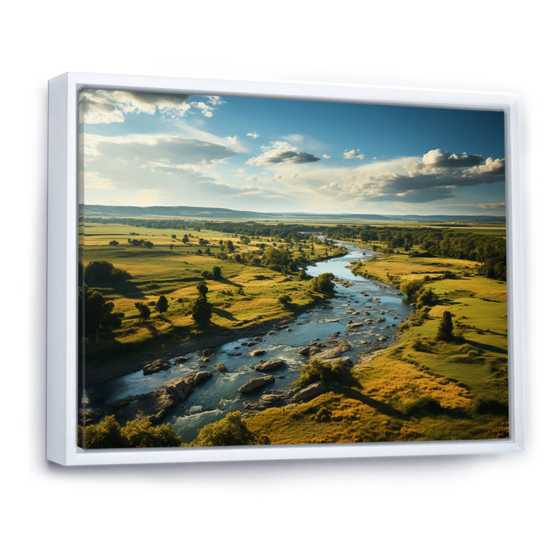«Green Blue Illinois Landscape», reproduction sur toile, 16" H x 32" W, Cadre flottant blanc