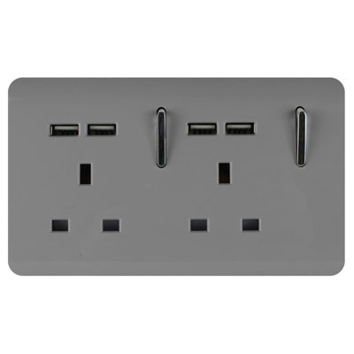 Trendi Switch 2 Gang 4 Port USB 2100mA Plug Socket