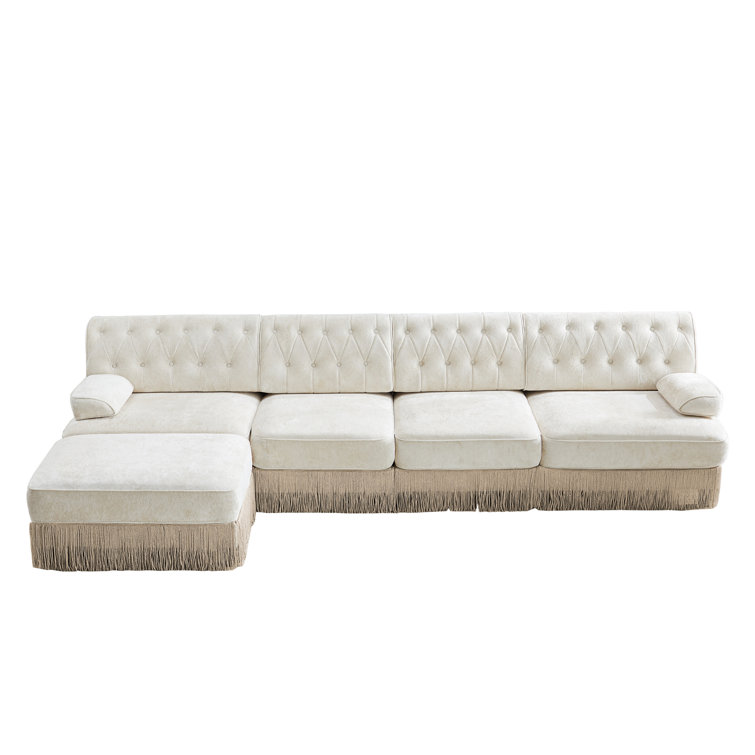 Boneless L-shaped, breathable, comfortable fringe-trimmed sofa