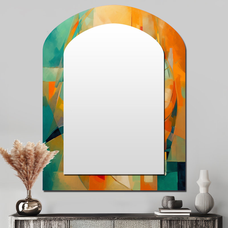 «Abstracting The Cubist Form IV» - Miroir décoratif à arche abstraite sur métal, 43 po x 33 po