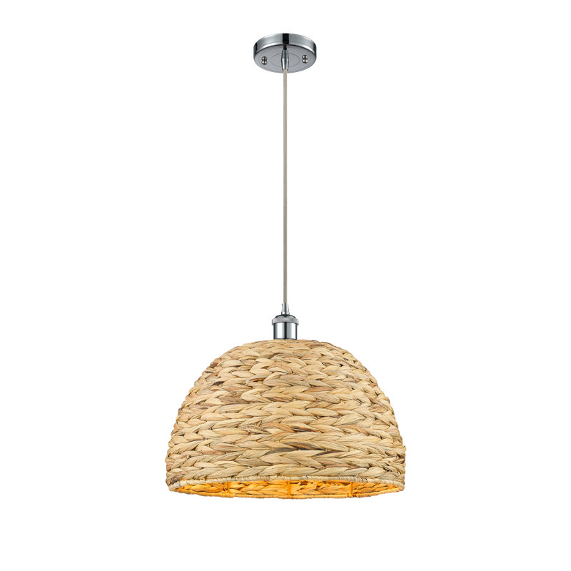 Luminaire suspendu en corde de rotin tissé 1 lumière Malaga, H 133 po x l 15,75 po x P 15,75 po, Chrome poli