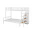 Lit simple superposé au dessus d'un lit double en métal avec escalier de rangement et garde-robe-355142316