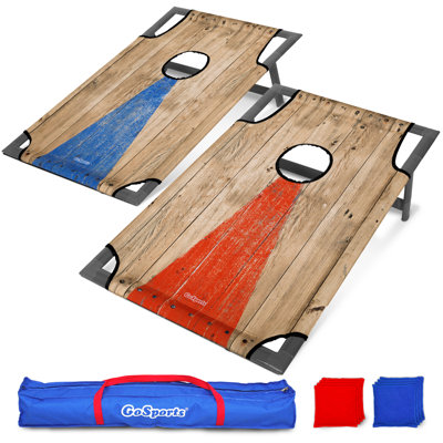 Gosports Portable PVC Framed Cornhole Toss Game Set With 8 Bean Bags And Travel Carrying Case - Rustic