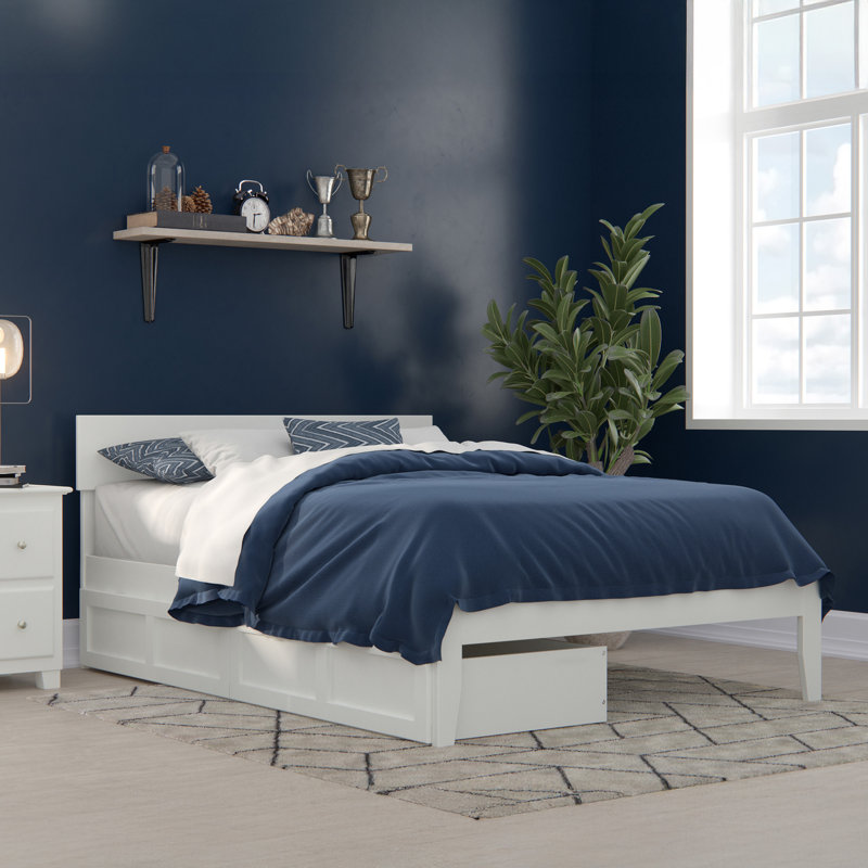 Valeria Premium Wood Storage Platform Bed with Under Bed Storage Drawers, Full, White