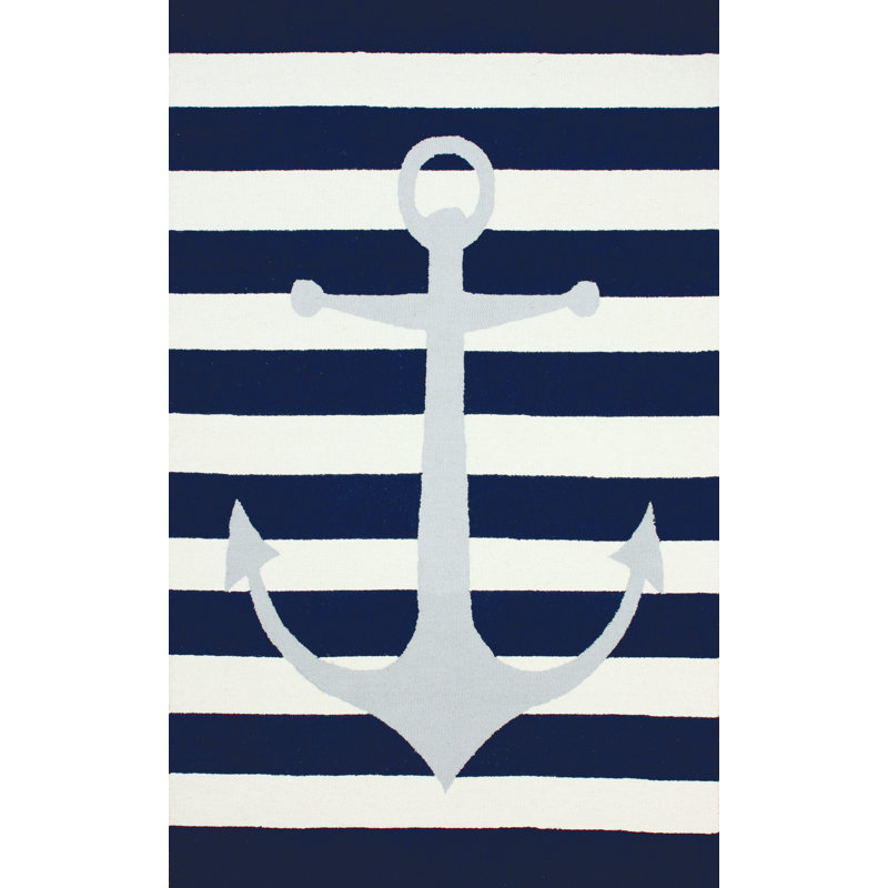 Tapis bleu / blanc Newport News, 7 pi 6 po x 9 pi 6 po