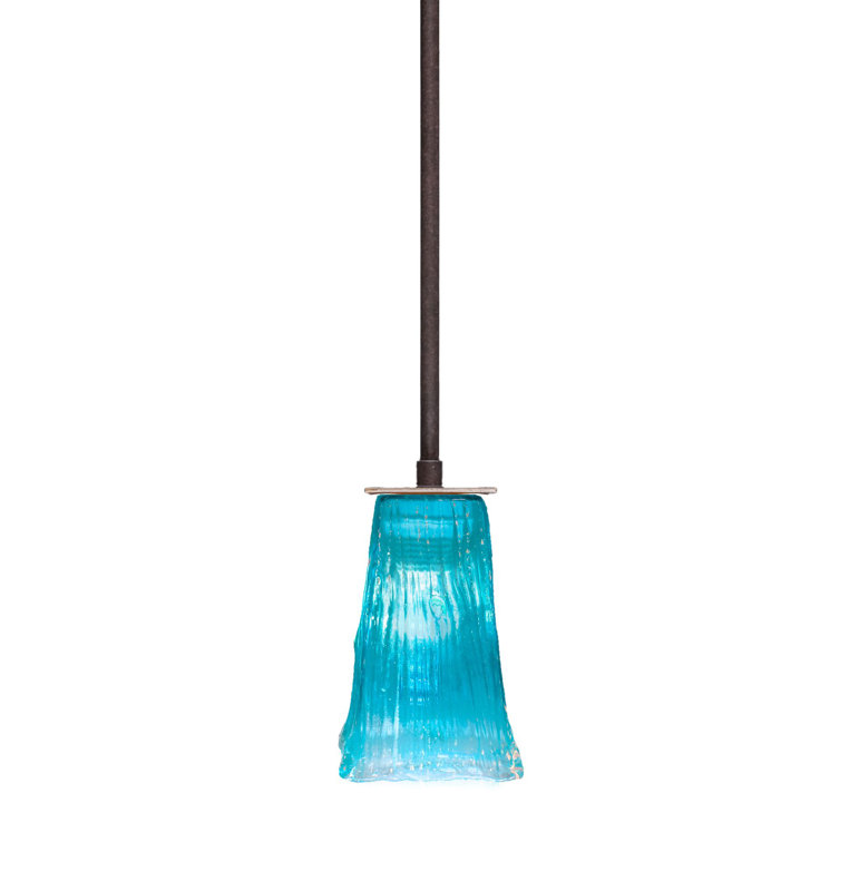 Mini-luminaire suspendu Quattrucci avec verre carré en cristal 5 po, Granit foncé, Sarcelle