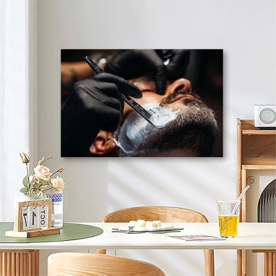 Barber Precision Shave Scene Large Gallery, reproduction d'art sur toile tendue pour salon et chambre à coucher