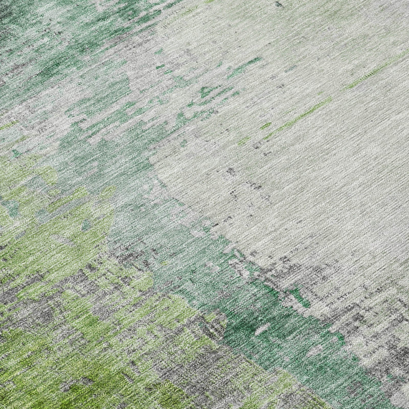 Machine Washable Indoor/Outdoor Xhevrie Green Rug, Rectangle 9' x 12'