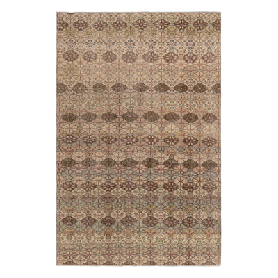 Vintage Turkish Rug, Beige-Brown And Blue Geometric Floral Pattern - Rug & Kilim